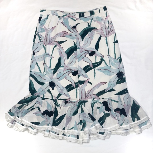 Tory Burch Louisa Silk Printed Ruffle Skirt in Ivory Desert Bloom size 4 - Picture 11 of 16